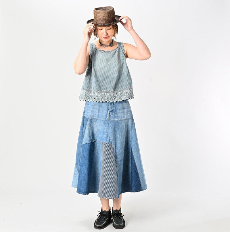 Rye Mugi Denim Charlotte Patchwork Skirt Tan - 45R by 45rpm studio - Image 2
