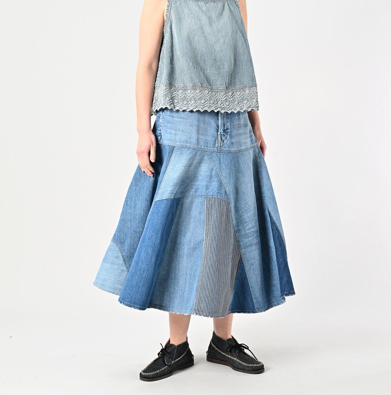 Rye Mugi Denim Charlotte Patchwork Skirt Tan - 45R by 45rpm studio