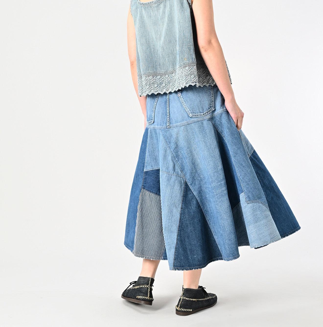 Rye Mugi Denim Charlotte Patchwork Skirt Tan - 45R by 45rpm studio