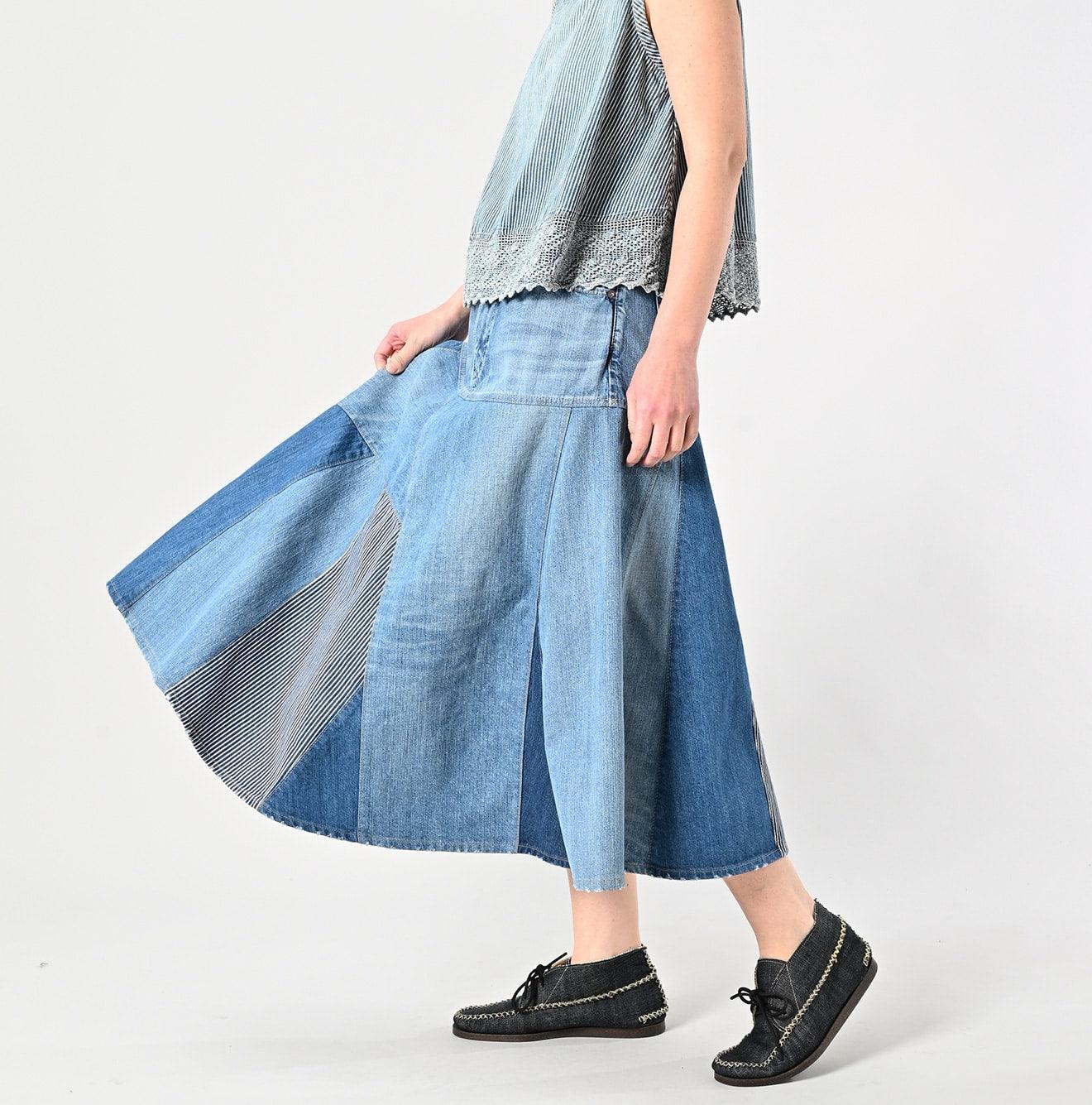 Rye Mugi Denim Charlotte Patchwork Skirt Tan - 45R by 45rpm studio