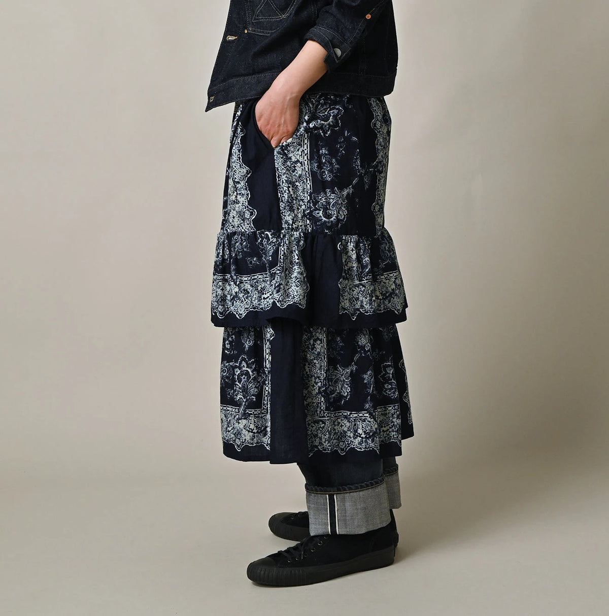 Indigo Bandana Paisley Tiered Frill Petti Skirt