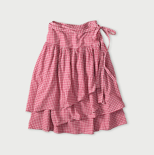 45R Gauze Gingham Wrap Frill Skirt