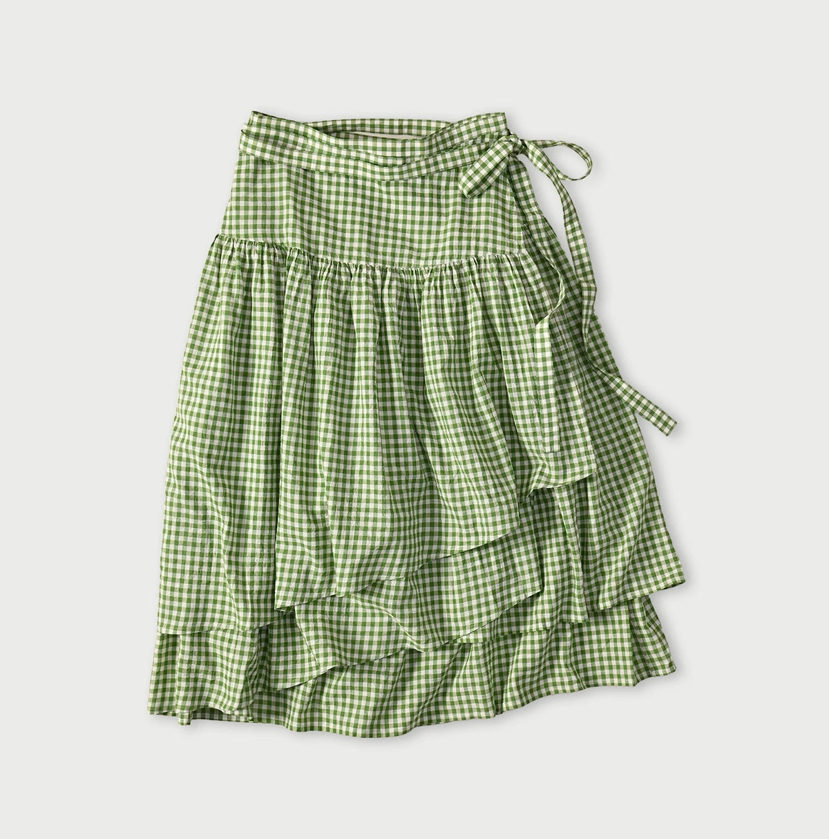 45R Gauze Gingham Wrap Frill Skirt