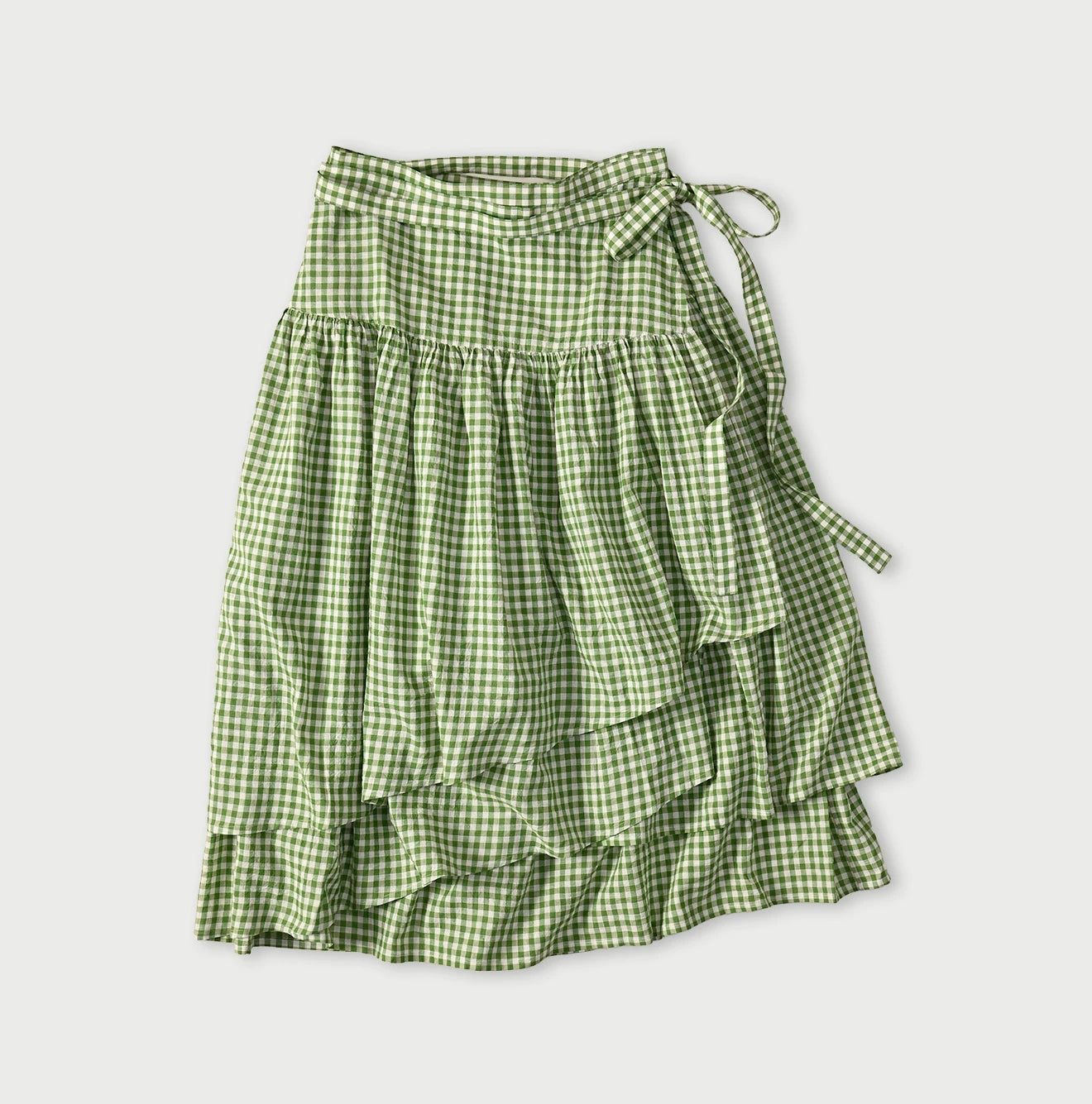 45R Gauze Gingham Wrap Frill Skirt - Image 2