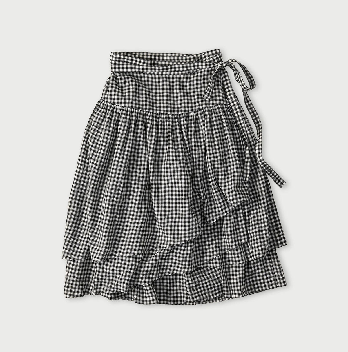 45R Gauze Gingham Wrap Frill Skirt