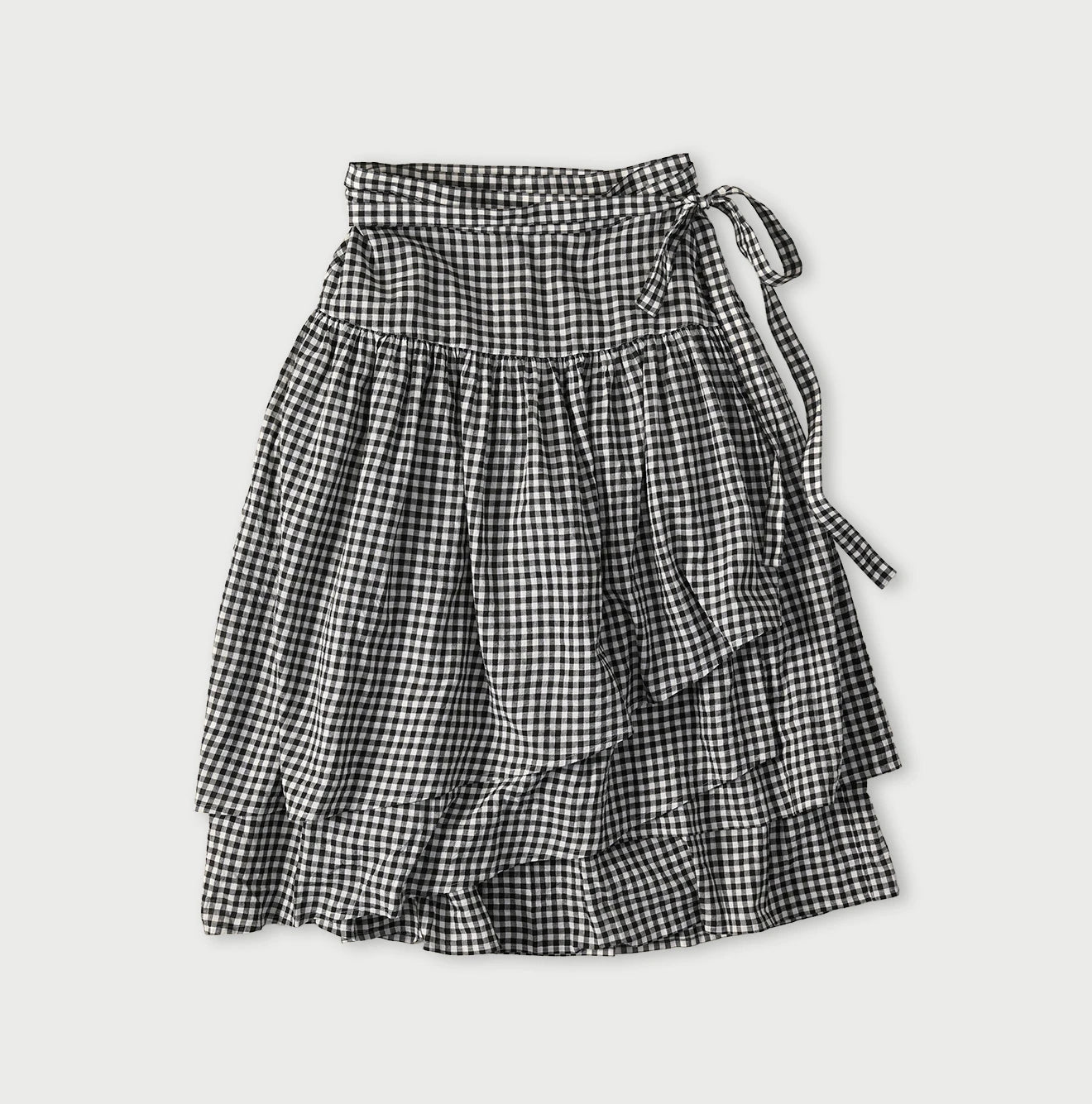 45R Gauze Gingham Wrap Frill Skirt - Image 4