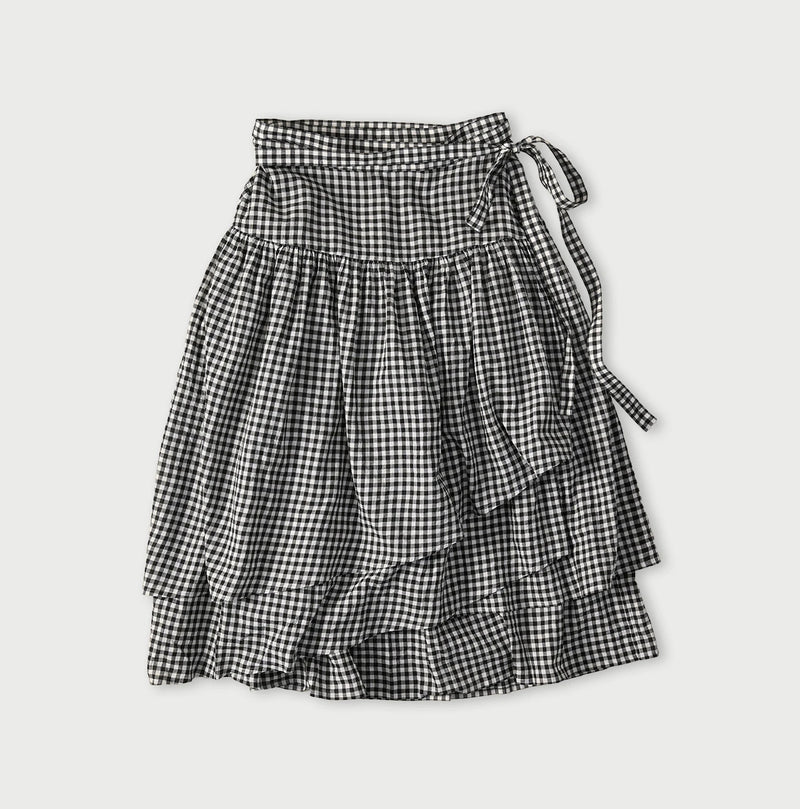 45R Gauze Gingham Wrap Frill Skirt - Image 4