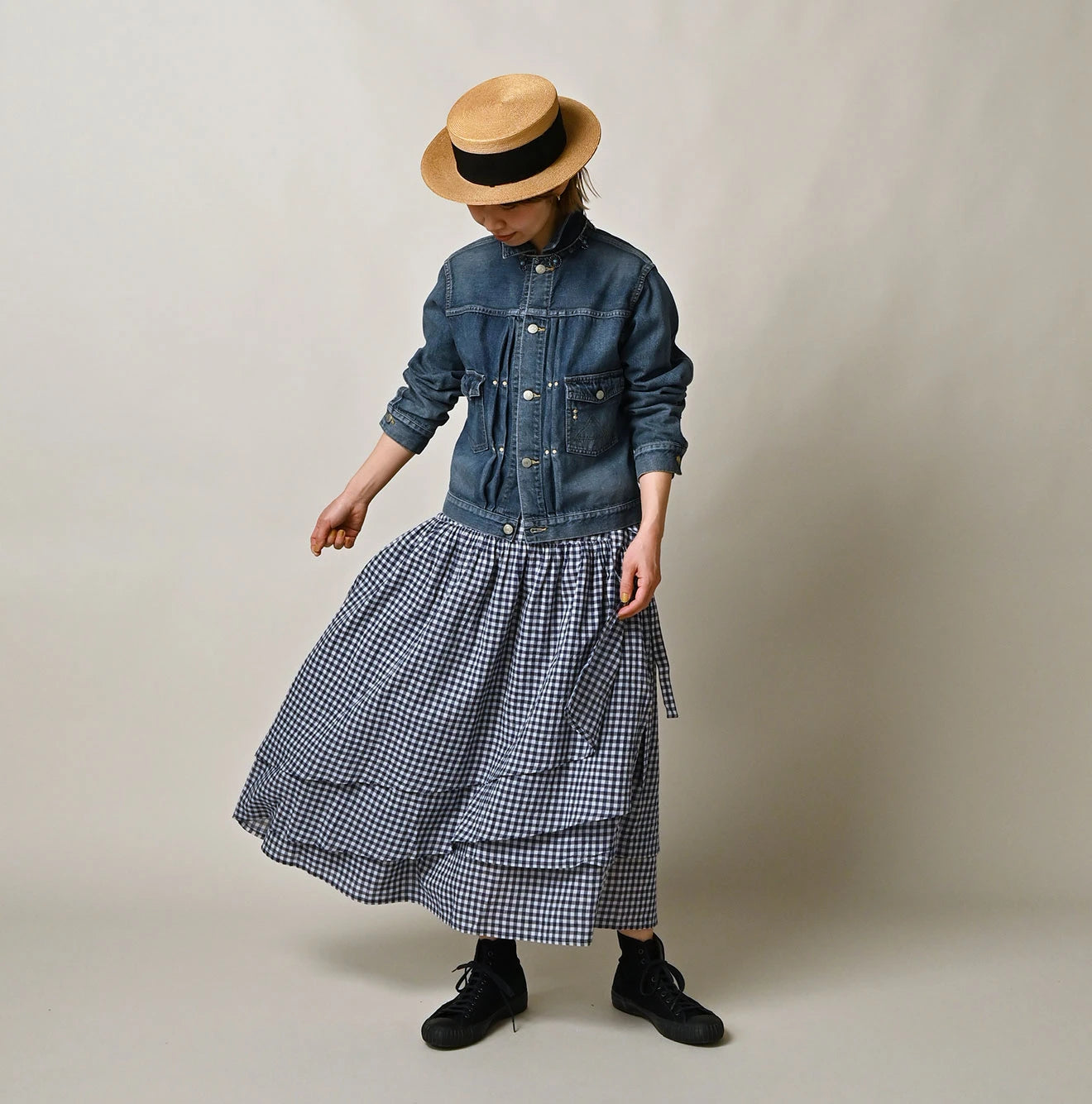 45R Gauze Gingham Wrap Frill Skirt - Image 5
