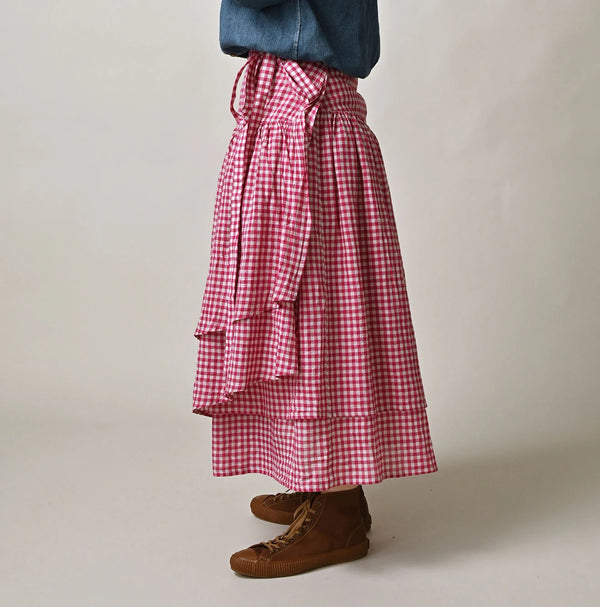 45R Gauze Gingham Wrap Frill Skirt