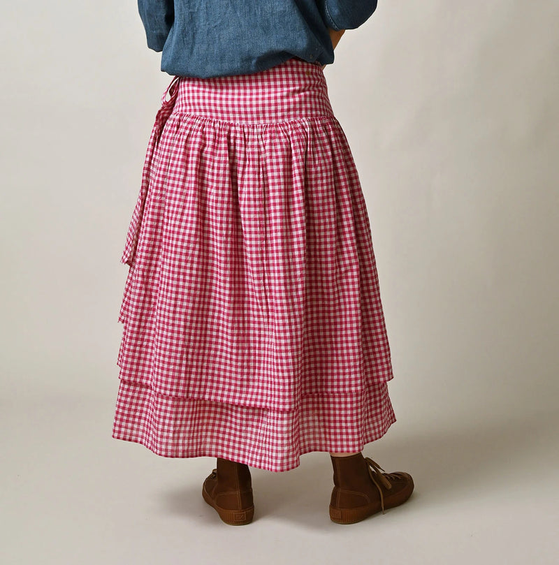 45R Gauze Gingham Wrap Frill Skirt - Image 9