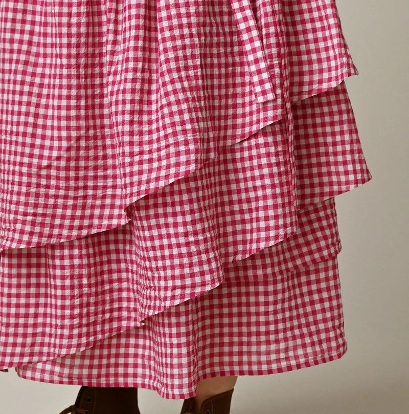 45R Gauze Gingham Wrap Frill Skirt - Image 11