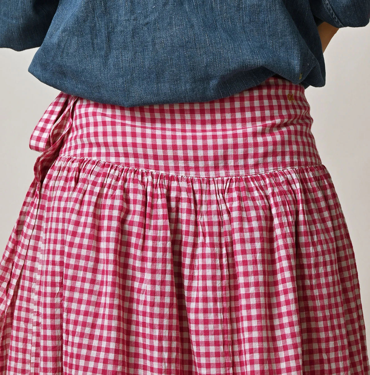 45R Gauze Gingham Wrap Frill Skirt