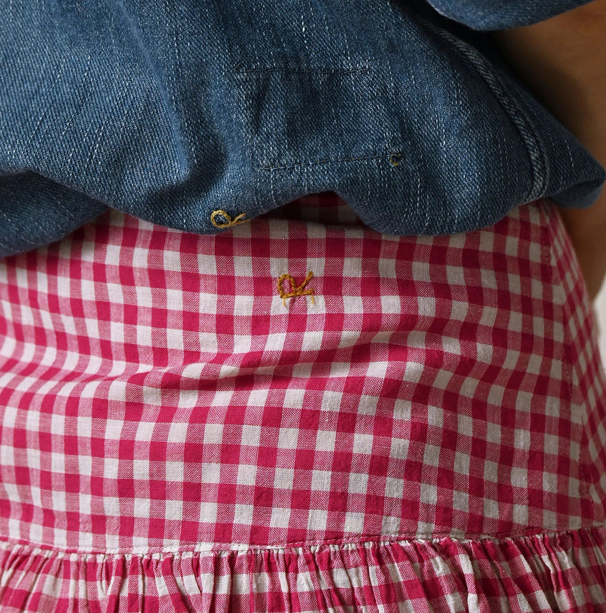 45R Gauze Gingham Wrap Frill Skirt