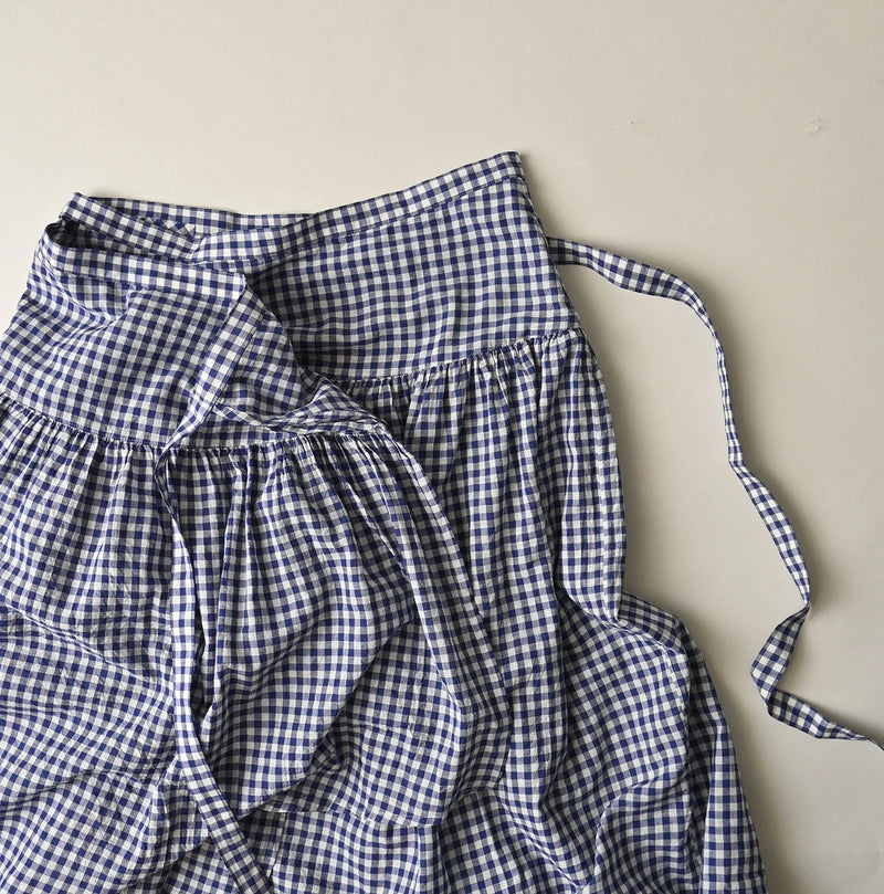 45R Gauze Gingham Wrap Frill Skirt - Image 14