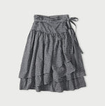 Indigo Gauze Gingham Wrap Frill Skirt