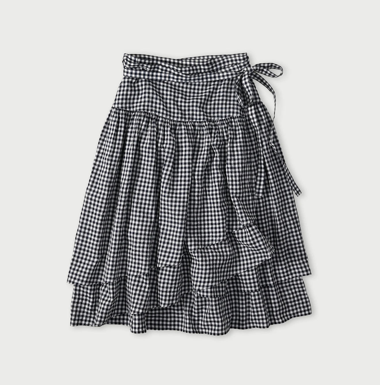 45R Indigo Gauze Gingham Wrap Frill Skirt - Image 1