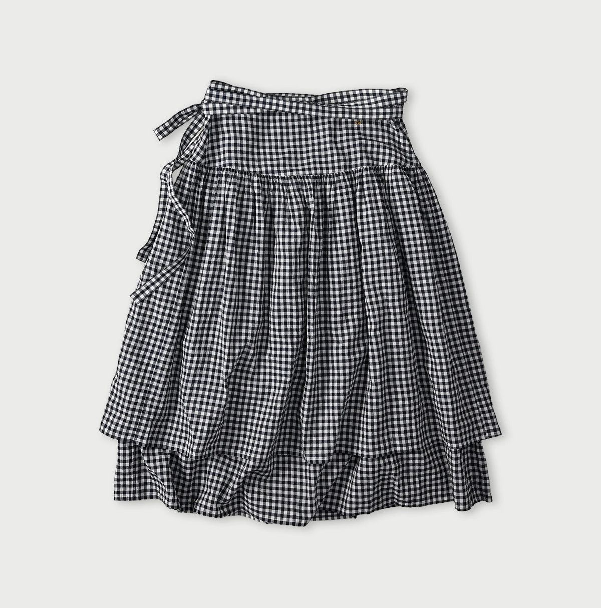 45R Indigo Gauze Gingham Wrap Frill Skirt