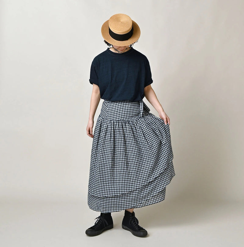 45R Indigo Gauze Gingham Wrap Frill Skirt - Image 2