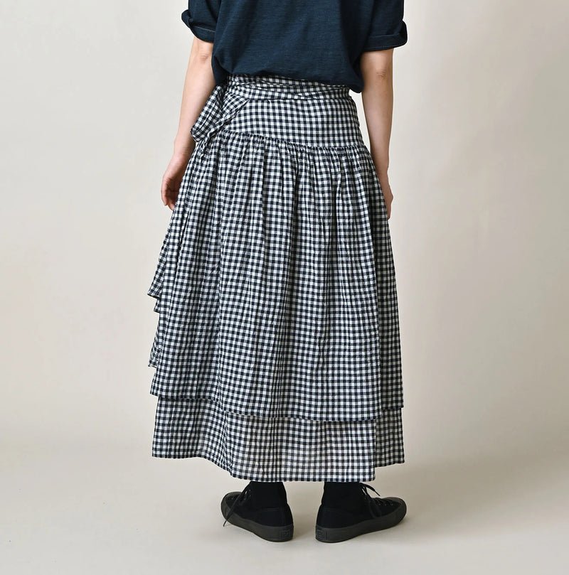 45R Indigo Gauze Gingham Wrap Frill Skirt - Image 5