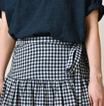 45R Indigo Gauze Gingham Wrap Frill Skirt