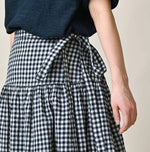 45R Indigo Gauze Gingham Wrap Frill Skirt