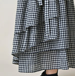 45R Indigo Gauze Gingham Wrap Frill Skirt