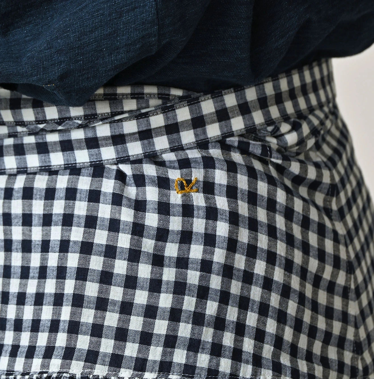 45R Indigo Gauze Gingham Wrap Frill Skirt