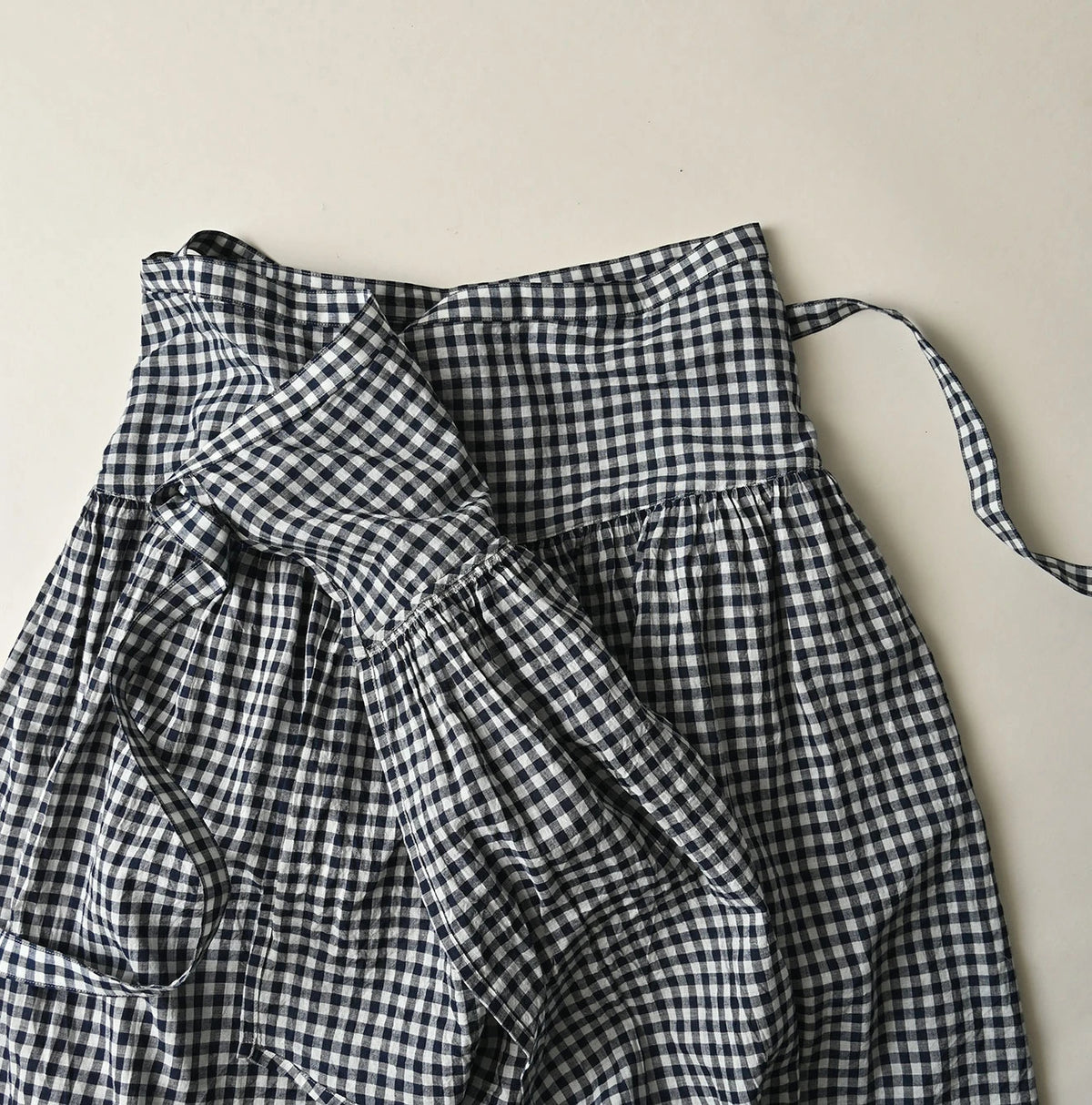 45R Indigo Gauze Gingham Wrap Frill Skirt