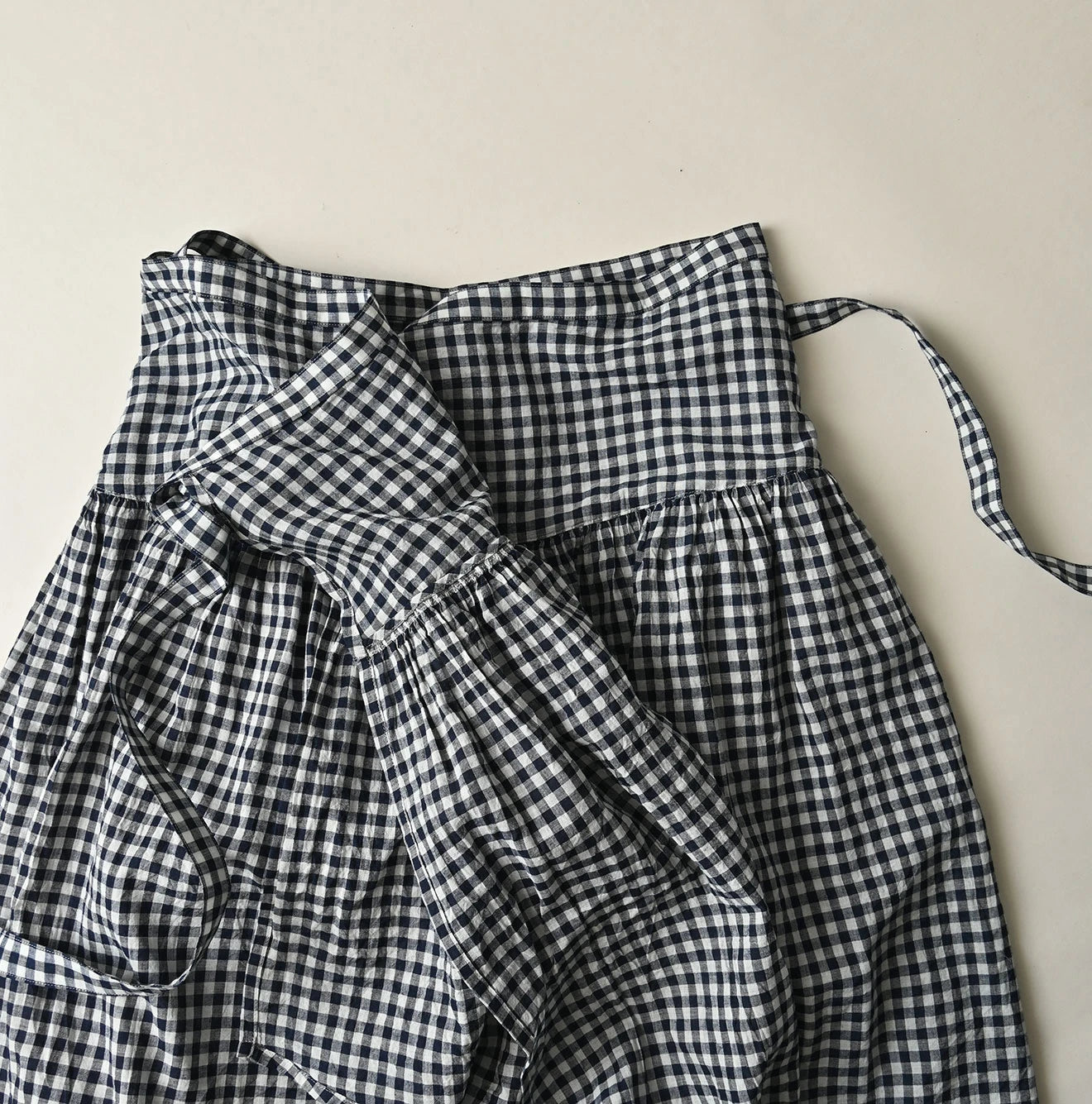 45R Indigo Gauze Gingham Wrap Frill Skirt - Image 12