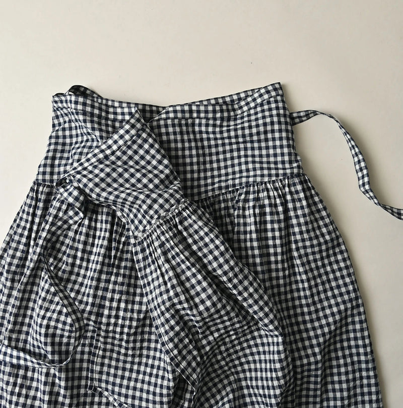 45R Indigo Gauze Gingham Wrap Frill Skirt - Image 12