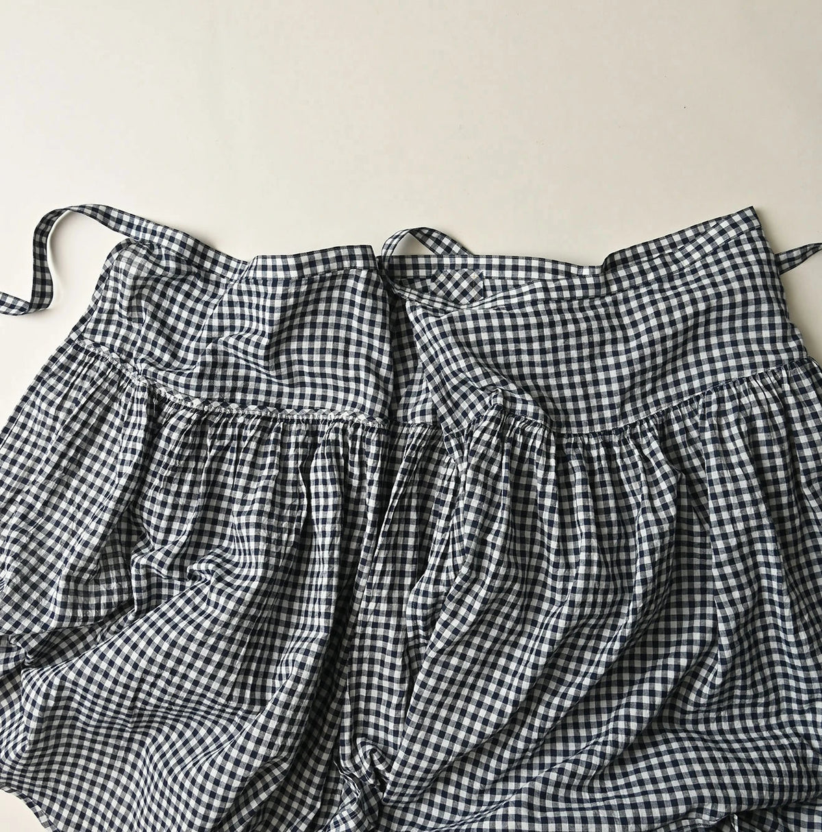 45R Indigo Gauze Gingham Wrap Frill Skirt