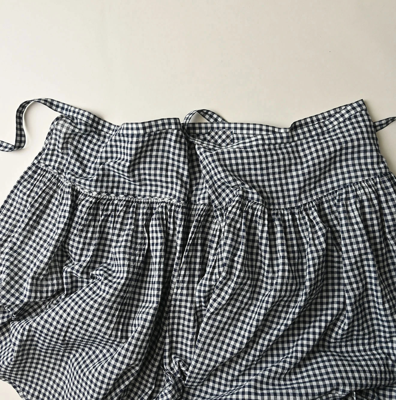 45R Indigo Gauze Gingham Wrap Frill Skirt