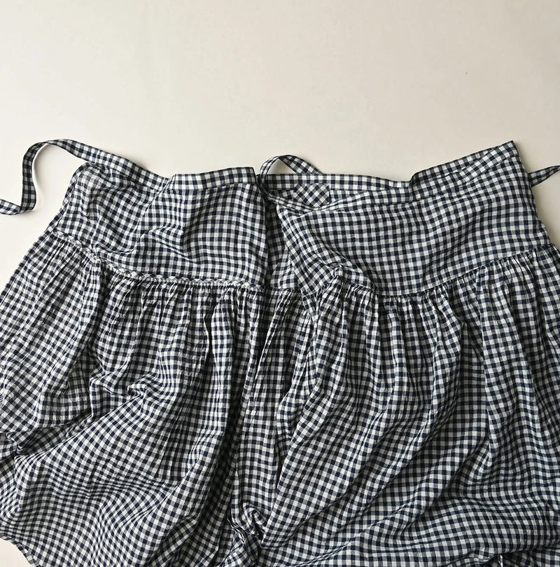 45R Indigo Gauze Gingham Wrap Frill Skirt - Image 13