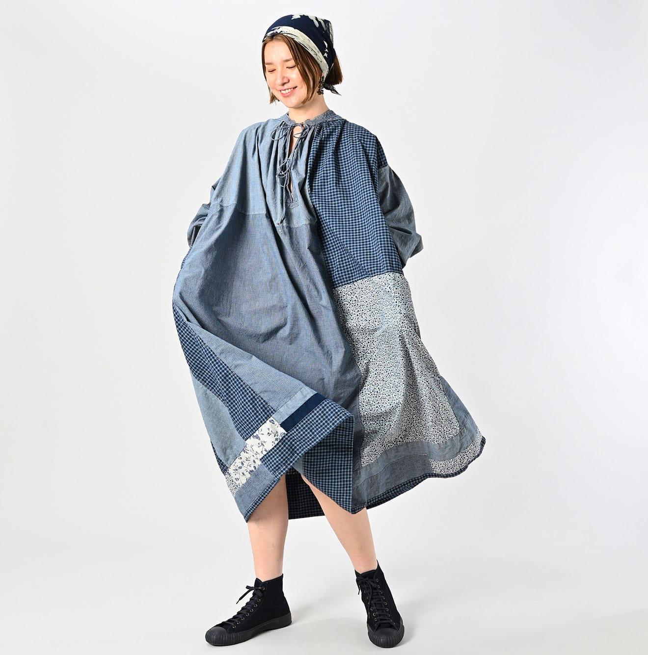 Indigo Patchwork Smocking Dress - 45R by 45rpm studio