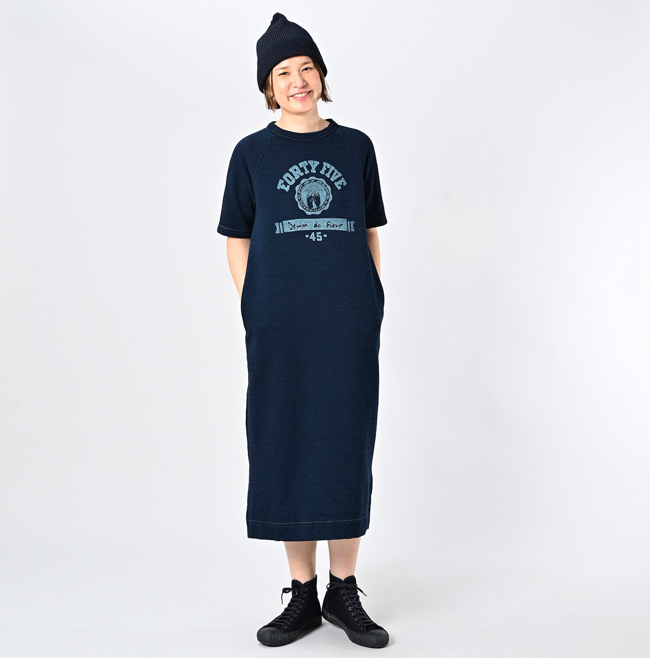 45R Indigo Cotton Gauze Fleece College Dress