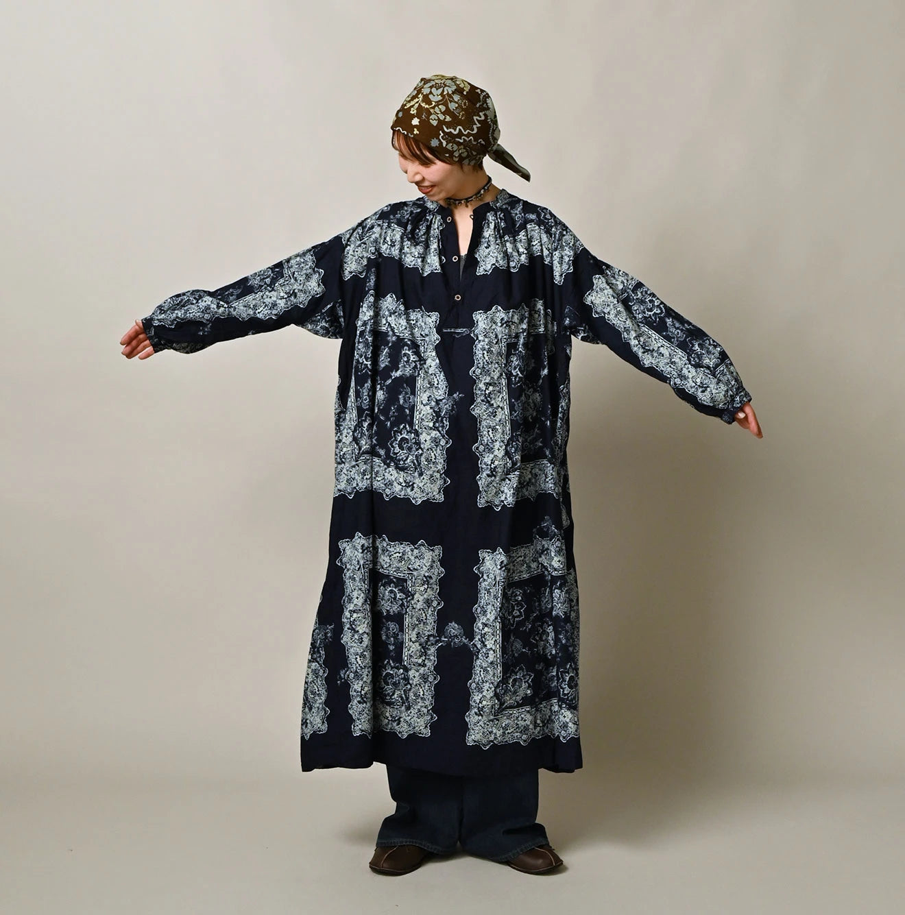 Indigo Khadi Bandana Paisley Smock Dress - Image 5