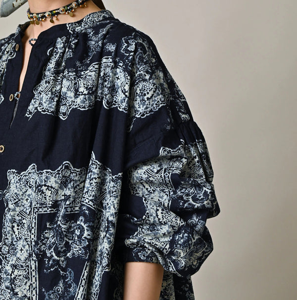 Indigo Khadi Bandana Paisley Smock Dress