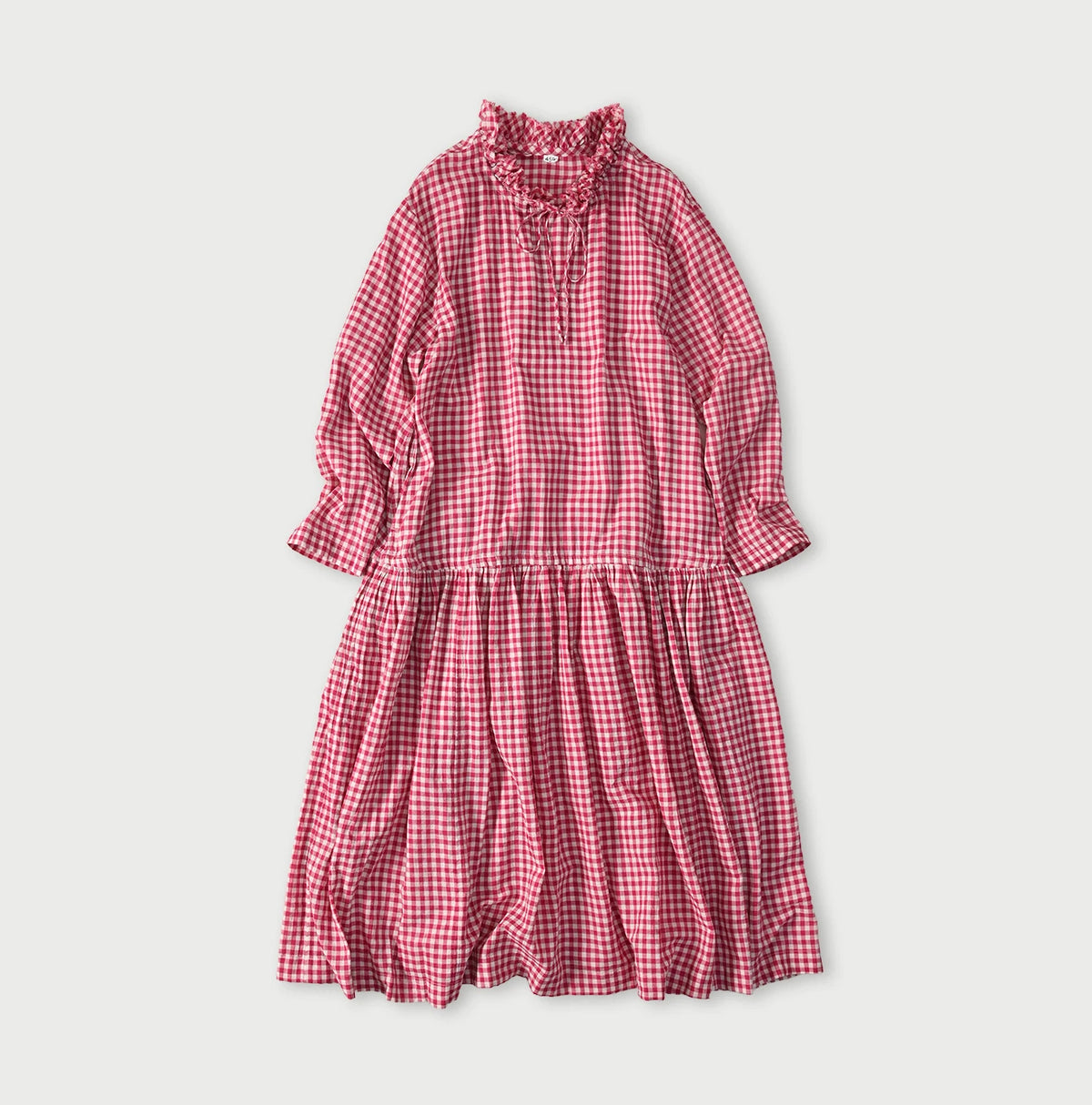 45R Gauze Gingham Frill Collar Dress