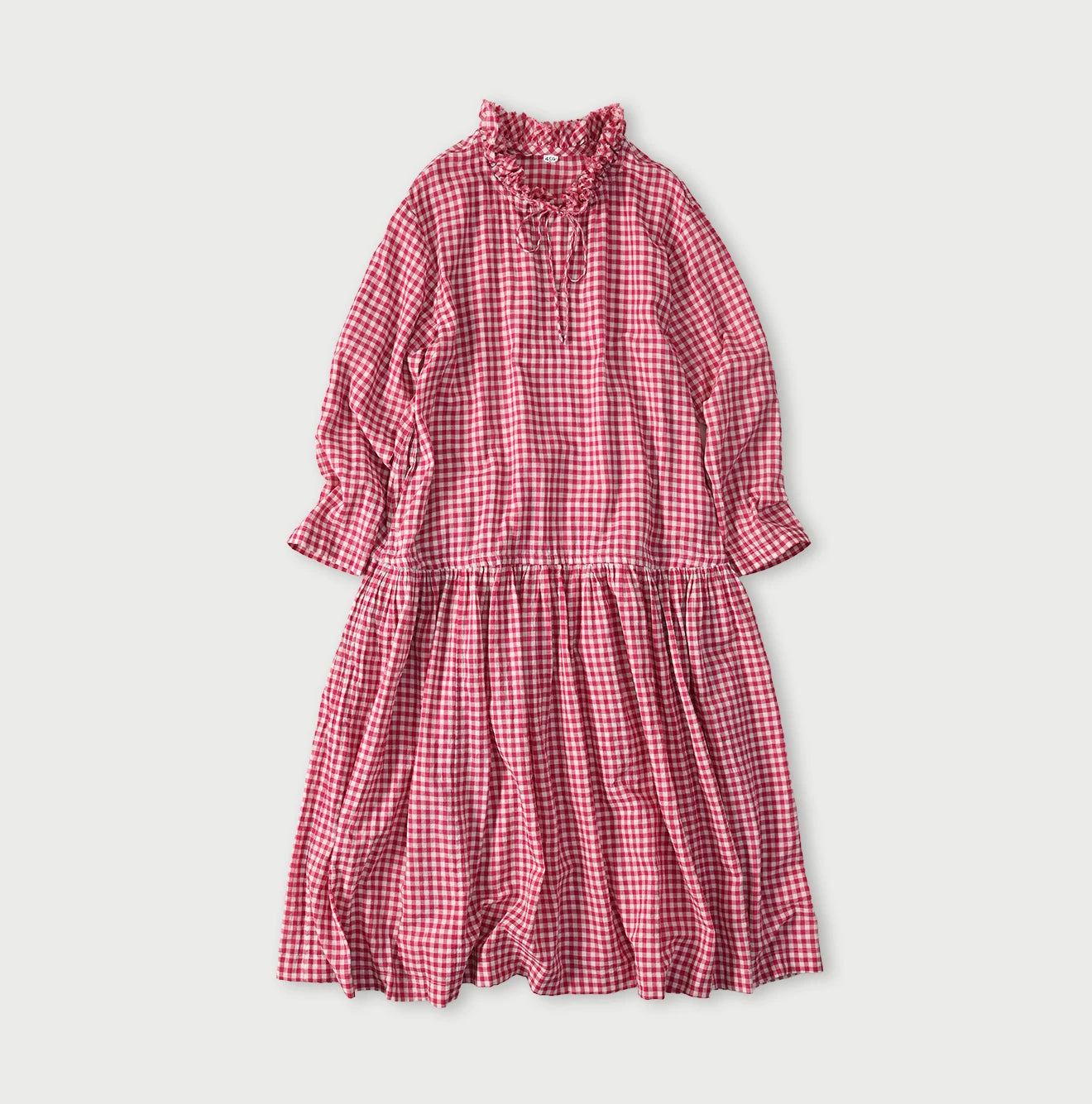 45R Gauze Gingham Frill Collar Dress - Image 1