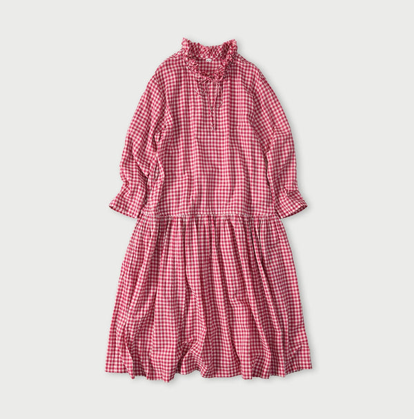 45R Gauze Gingham Frill Collar Dress