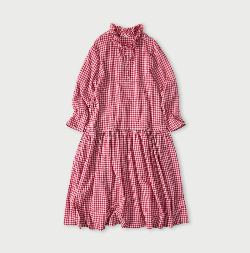 45R Gauze Gingham Frill Collar Dress - Image 1