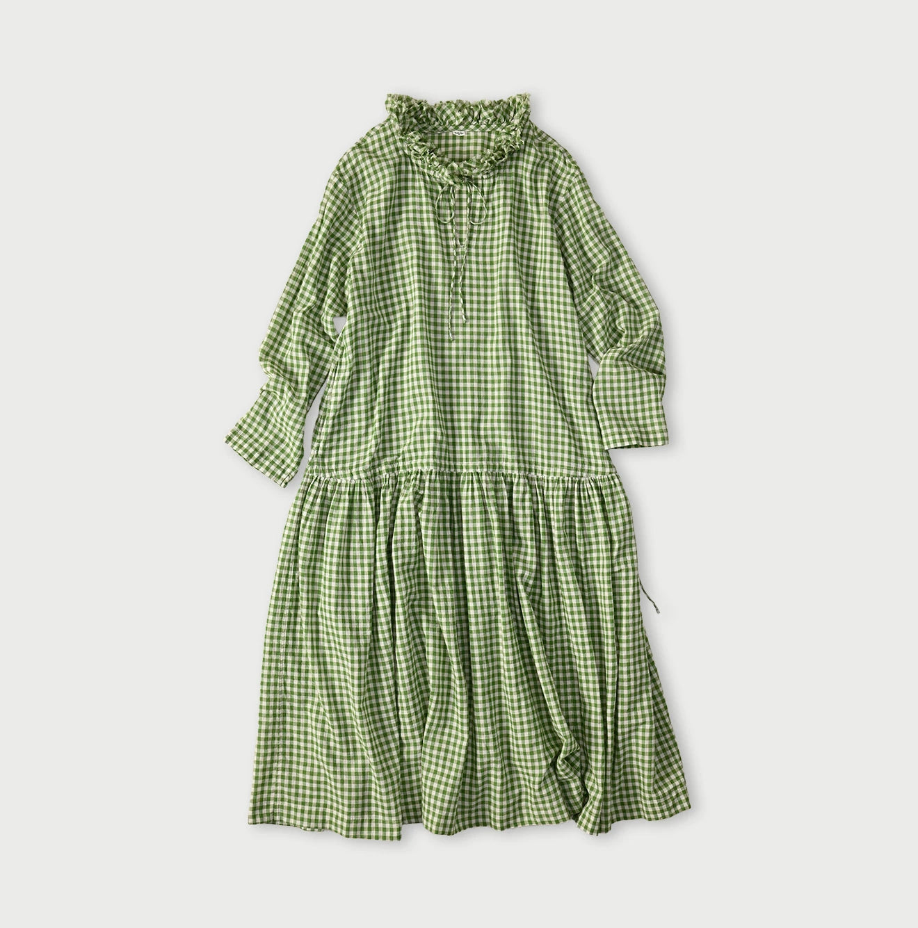 45R Gauze Gingham Frill Collar Dress - Image 2