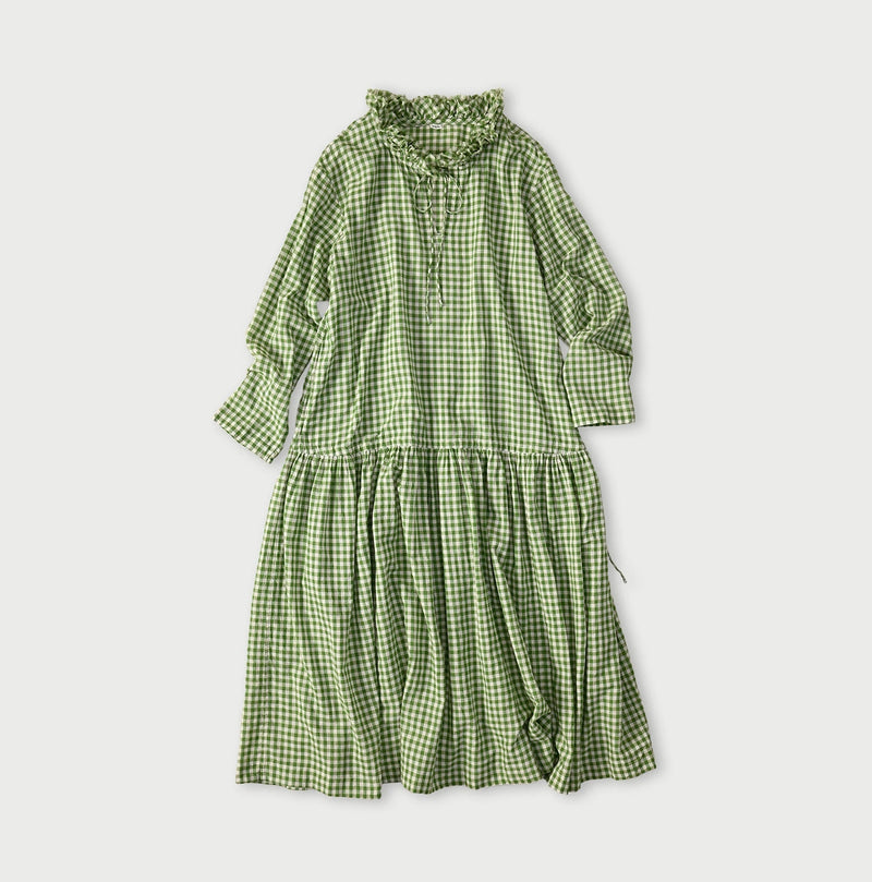 45R Gauze Gingham Frill Collar Dress - Image 2
