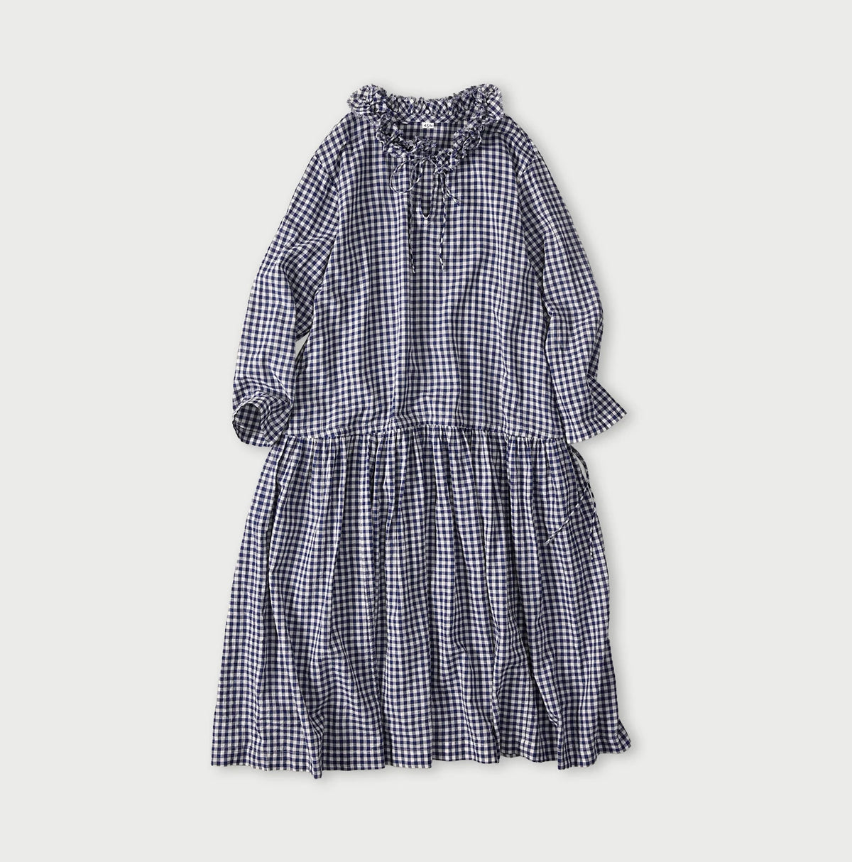 45R Gauze Gingham Frill Collar Dress