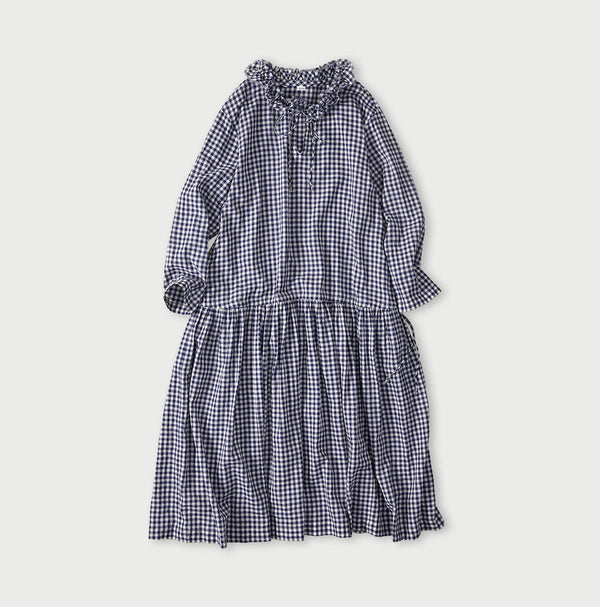 45R Gauze Gingham Frill Collar Dress