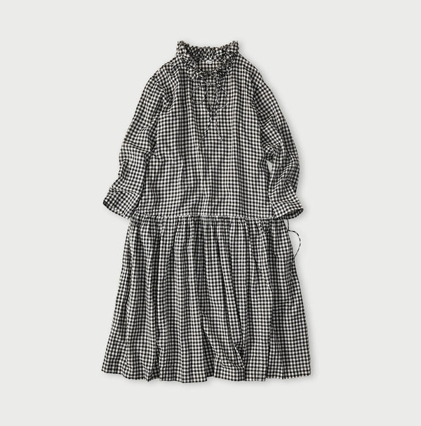 45R Gauze Gingham Frill Collar Dress