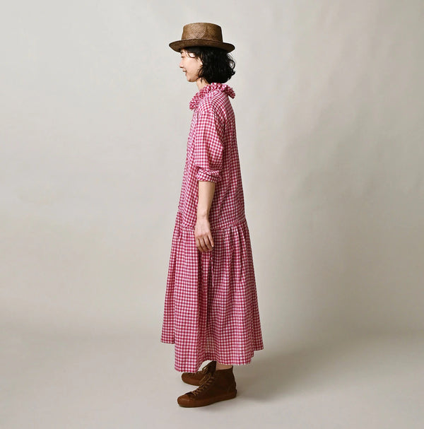 45R Gauze Gingham Frill Collar Dress