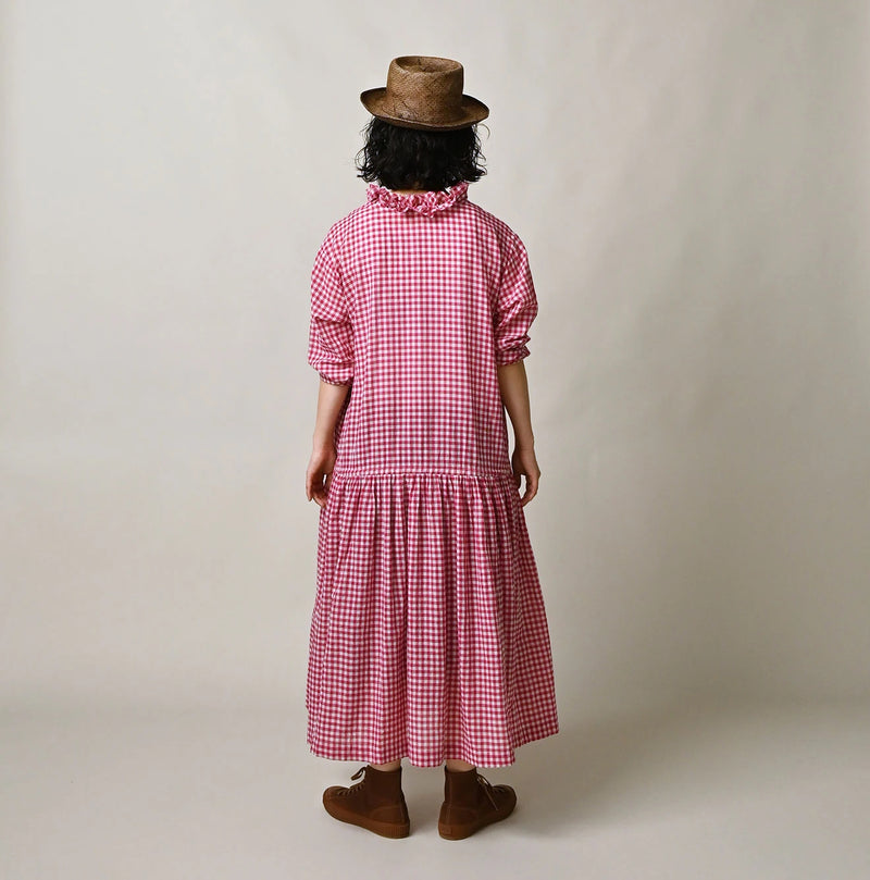 45R Gauze Gingham Frill Collar Dress - Image 7