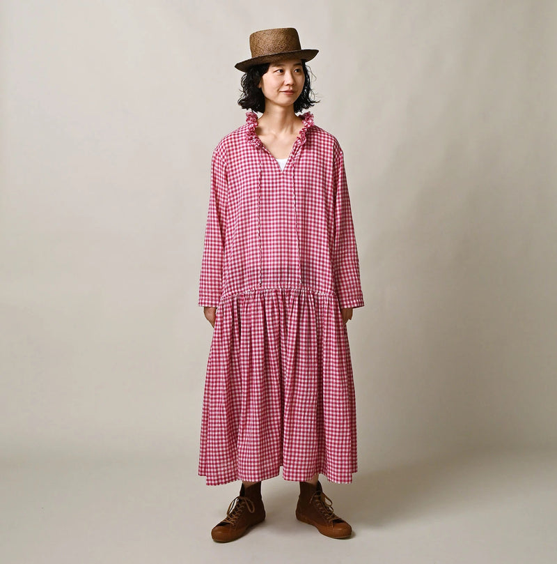 45R Gauze Gingham Frill Collar Dress - Image 8