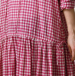 45R Gauze Gingham Frill Collar Dress